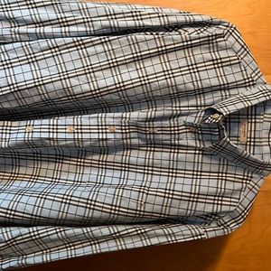 Burberry XXL light blue plaid dress shirt.